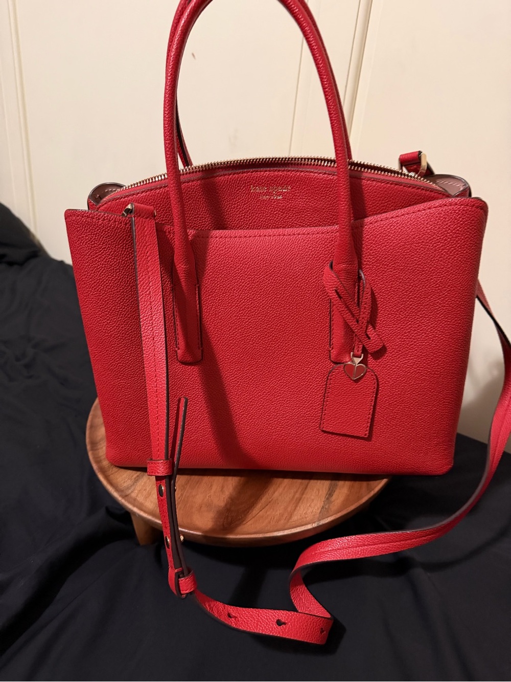 kate spade Red Pebbled Leather Satchel with Removable Strap